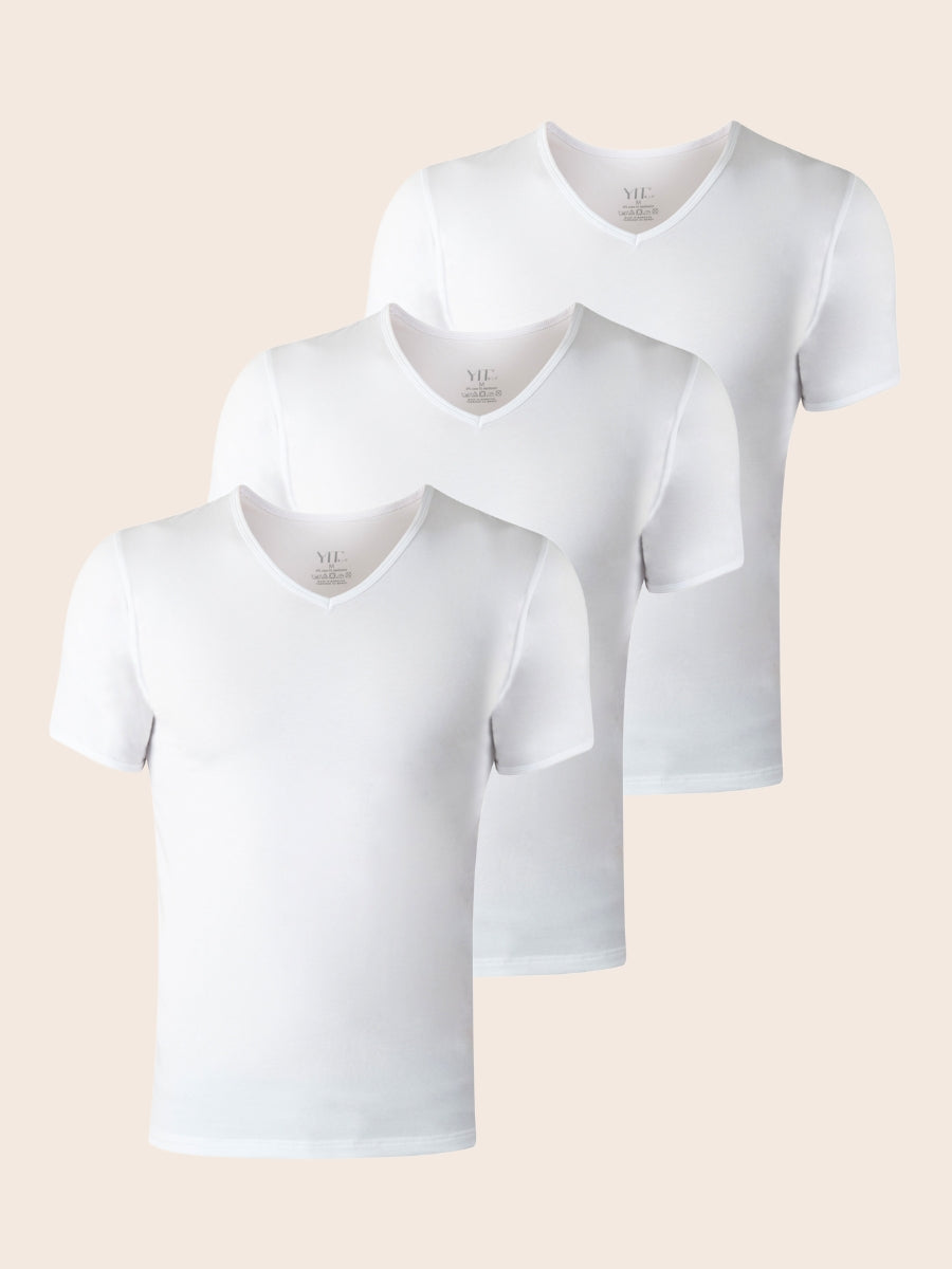 Pack de 3 t-shirts col V blancs homme en coton YIT