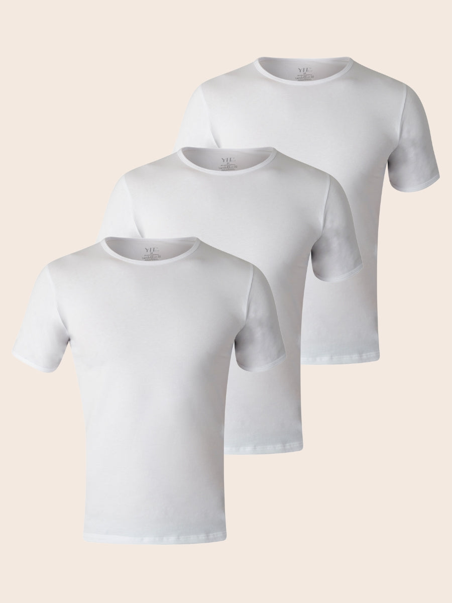 Pack de 3 t-shirts col rond blancs homme en coton YIT