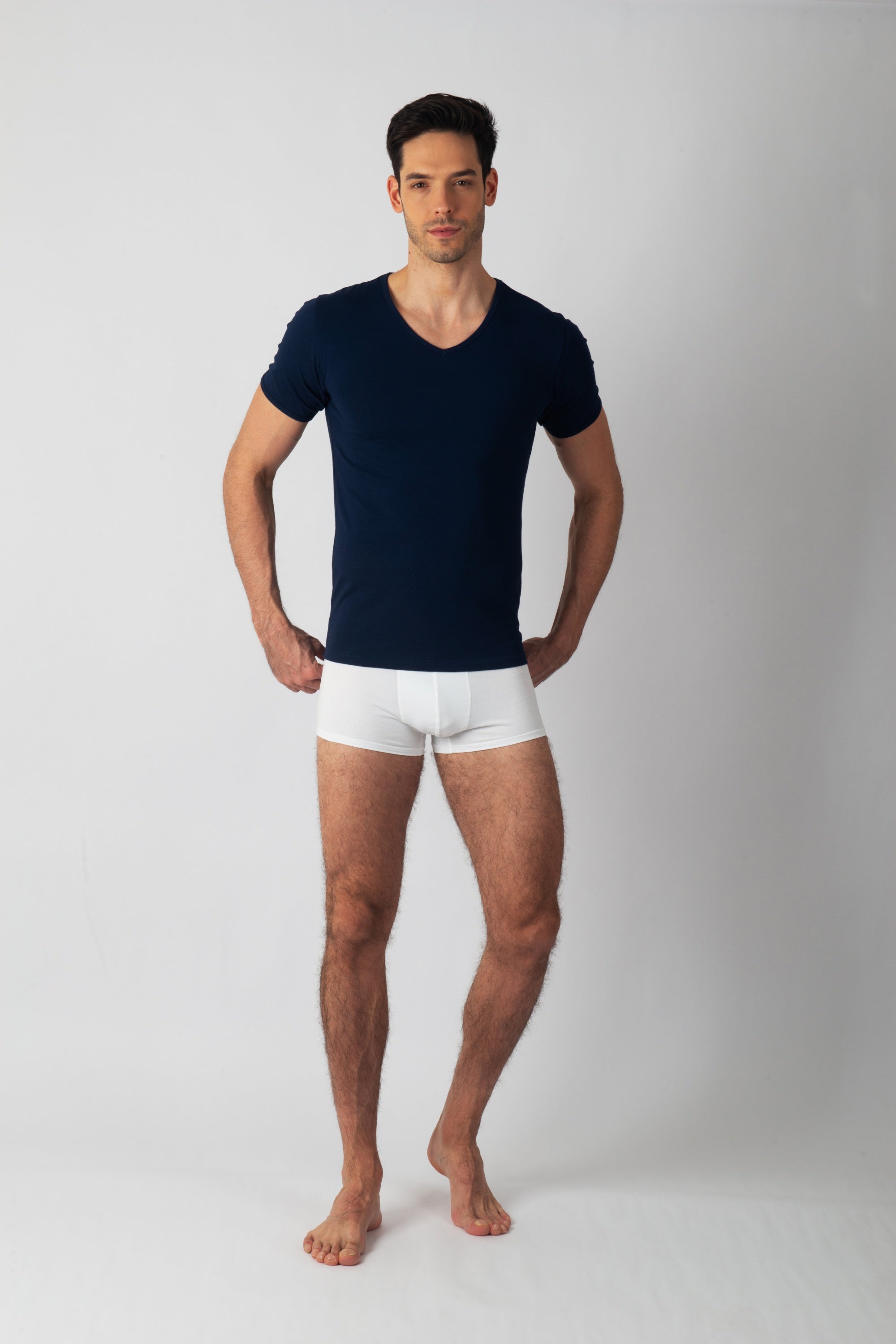 Pack 3 T-shirts Col V Bleu Marine Homme en Coton