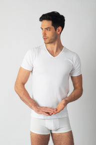 T-shirt Col V Homme en Coton Stretch