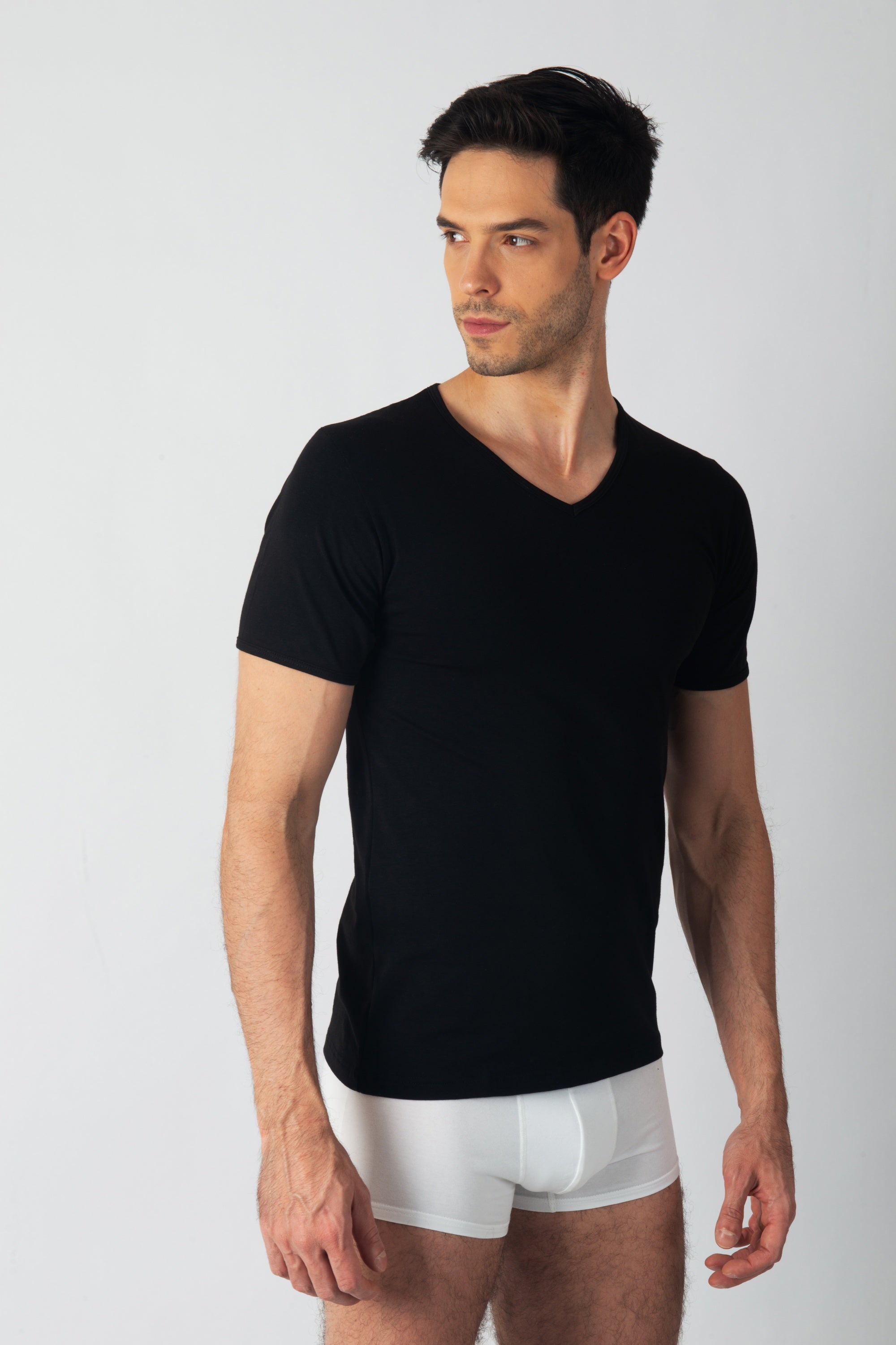 Pack 3 T-shirts Col V Noir Homme en Coton
