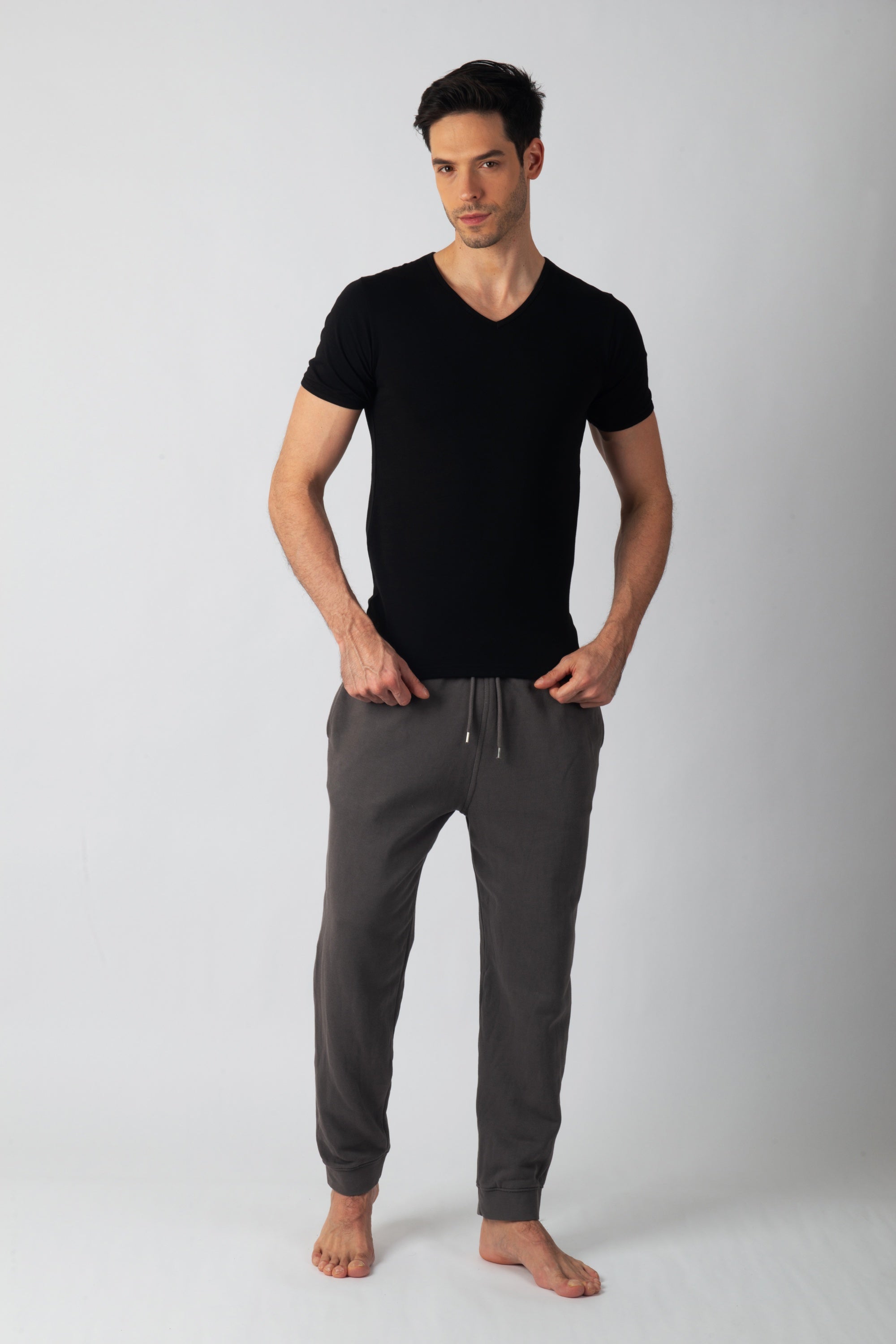 Pack 3 T-shirts Col V Noir Homme en Coton