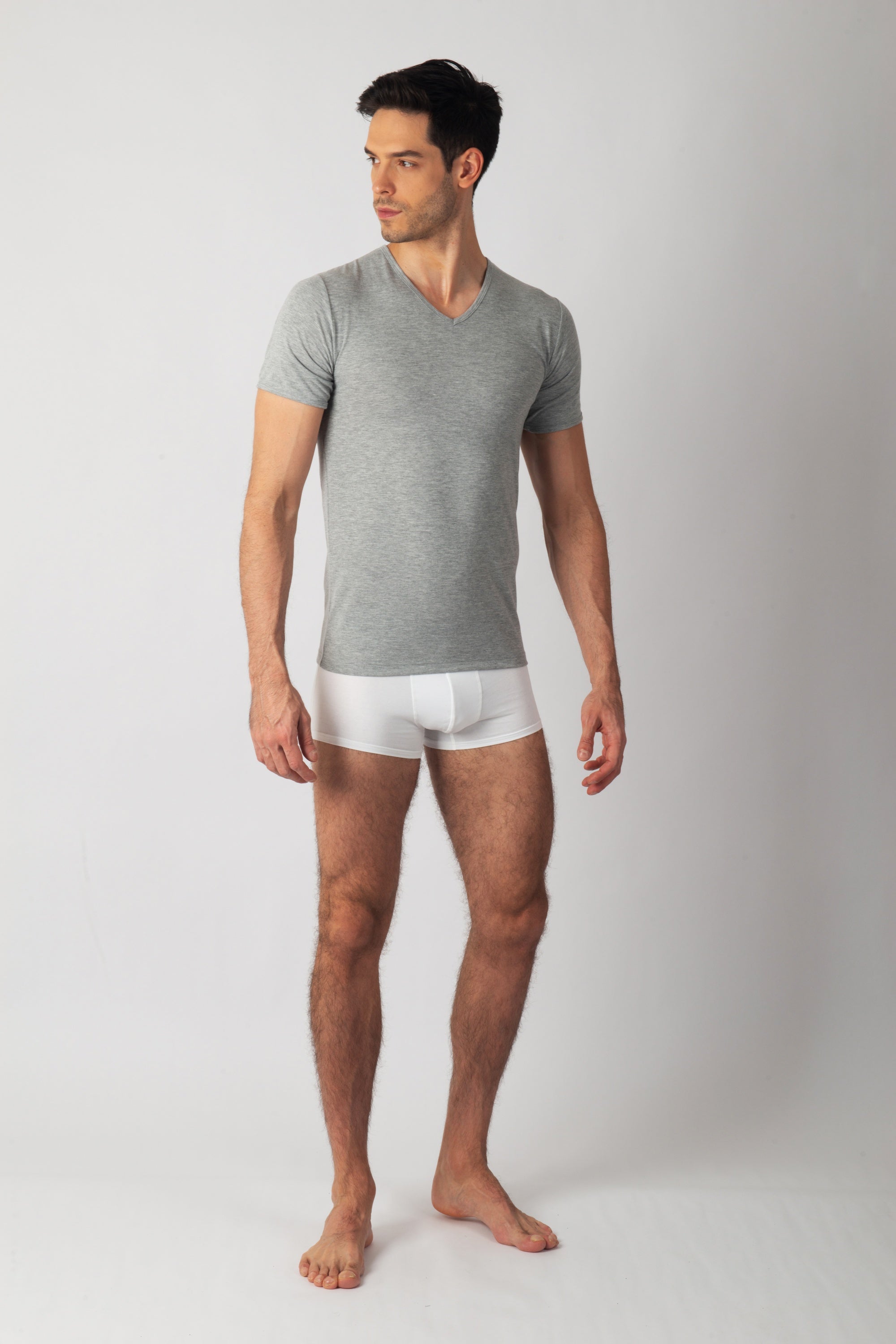 Pack 3 T-shirts Col V Gris Homme en Coton