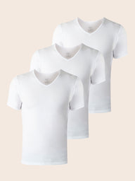 Pack 3 T-shirts Col V Blanc Homme en Coton
