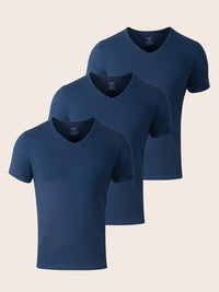 Pack 3 T-shirts Col V Bleu Marine Homme en Coton