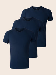 Pack 3 T-shirts Col Rond Bleu Marine Homme en Coton