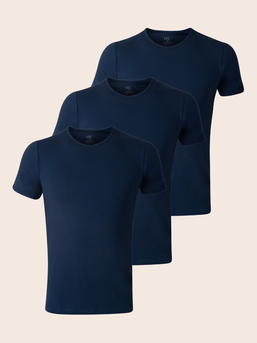 Pack 3 T-shirts Col Rond Bleu Marine Homme en Coton