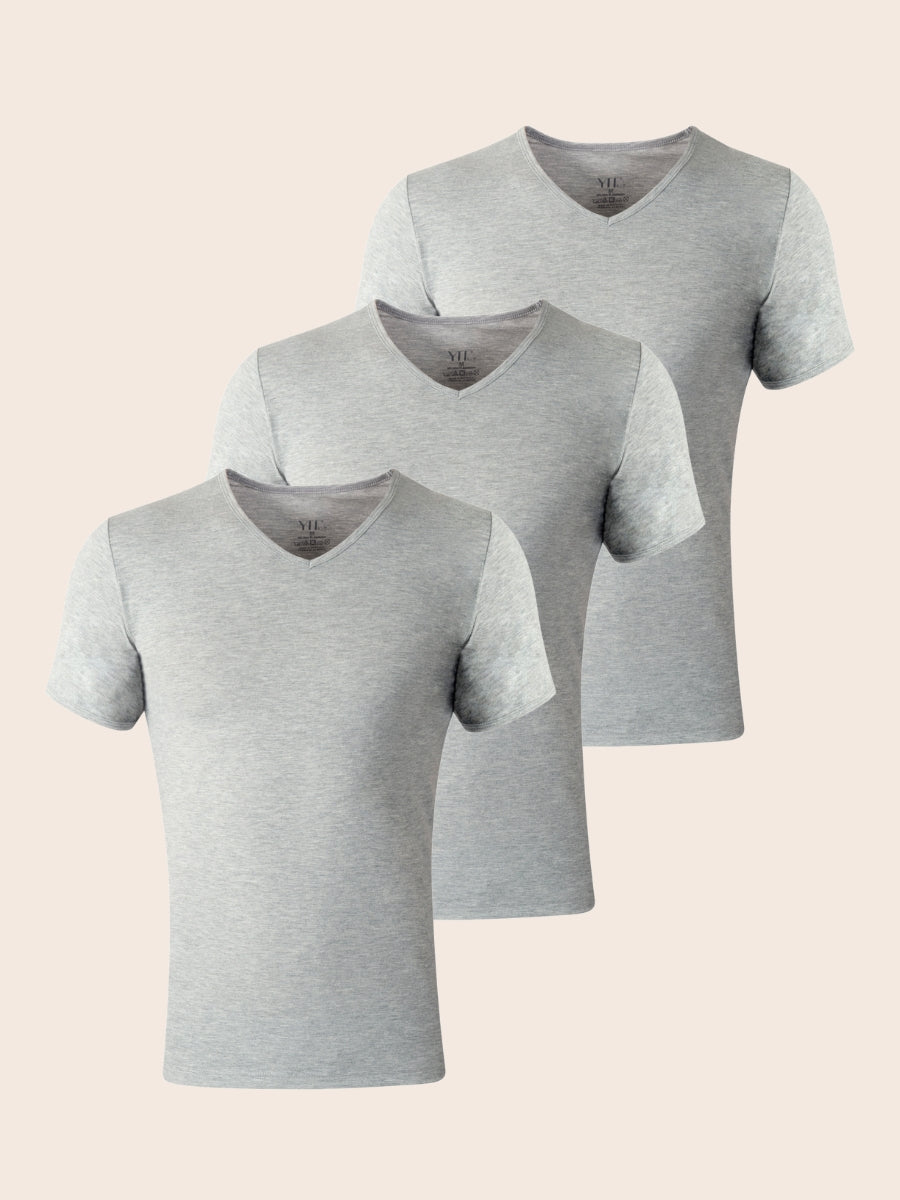 Pack 3 T-shirts Col V Gris Homme en Coton